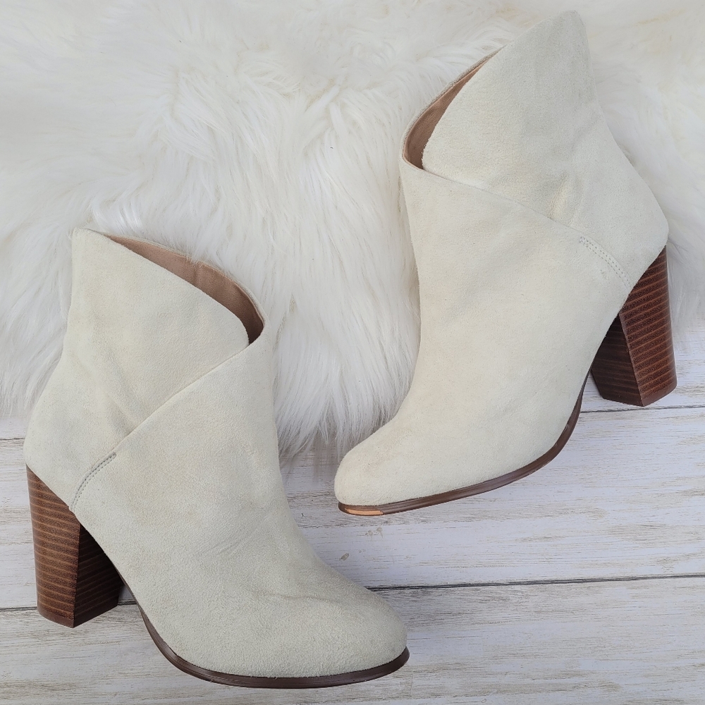 Anthro Joe’s Jeans Cream White Trisha Ankle Western Suede Heeled Boots Women's 8